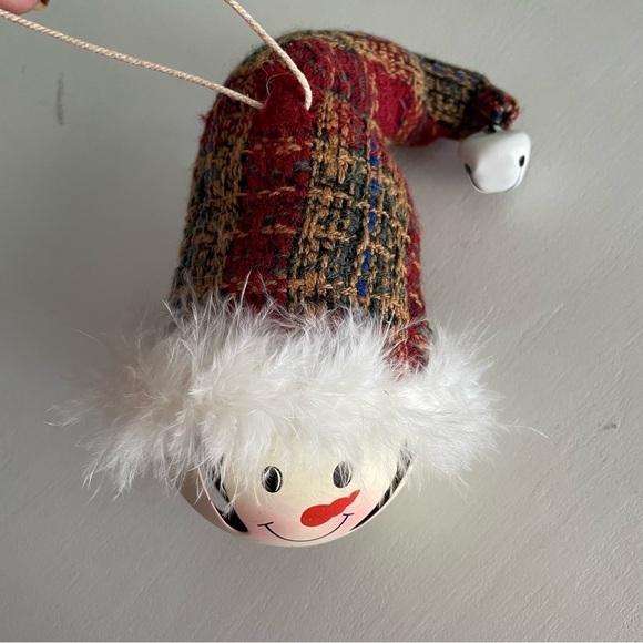 Large Round Painted Bell Snowman Face Santa Hat - Picture 4 of 5